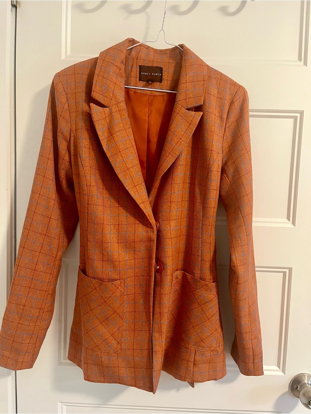 Honey Punch Rust Orange Plaid Tailored Blazer